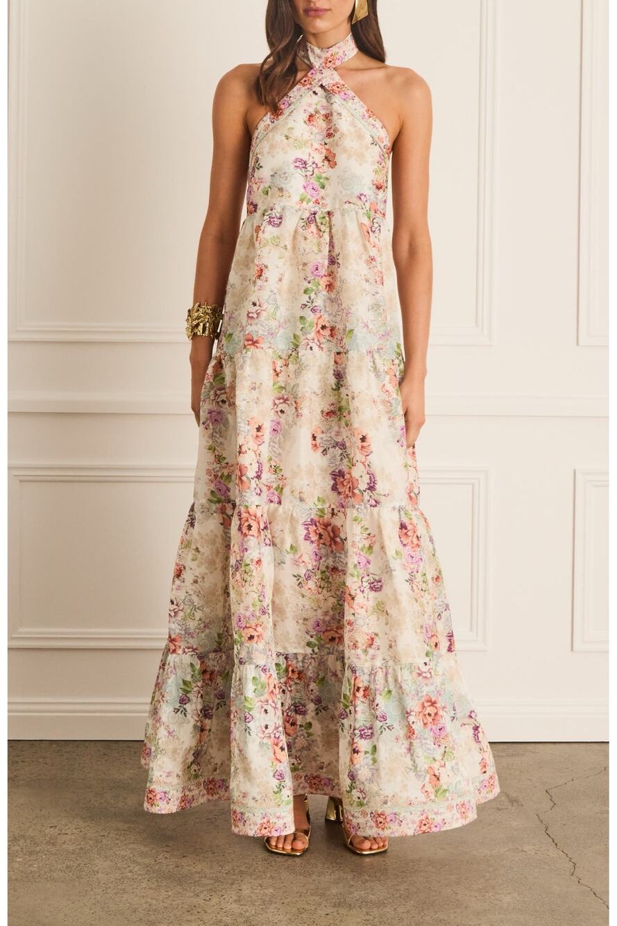 Aqua Blu Australia Dianthus Evelyn linen silk Maxi Dress small